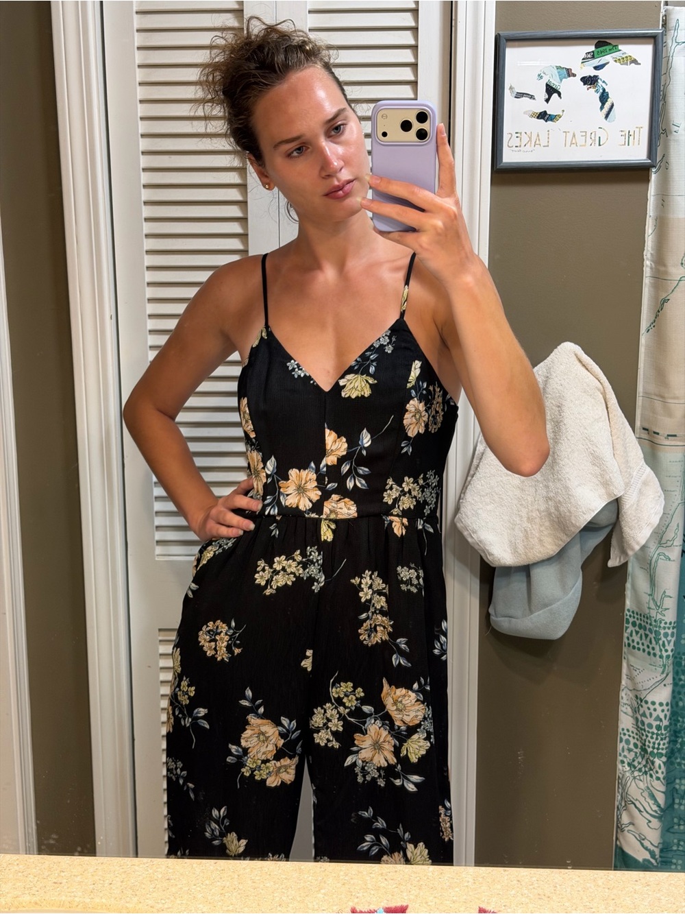 Xhilaration Black Floral Spaghetti-Strap Jumpsuit